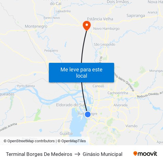 Terminal Borges De Medeiros to Ginásio Municipal map