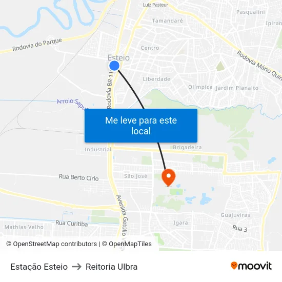 Estação Esteio to Reitoria Ulbra map