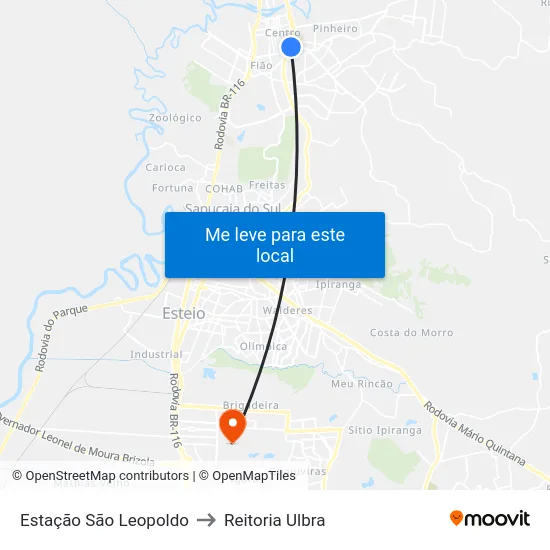 Estação São Leopoldo to Reitoria Ulbra map