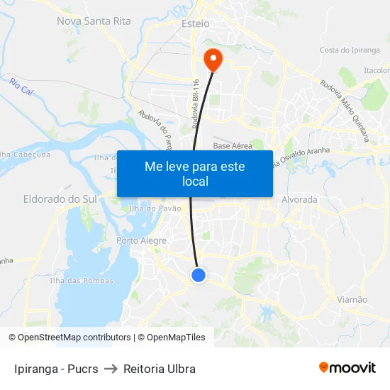 Ipiranga - Pucrs to Reitoria Ulbra map