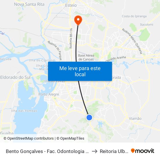 Bento Gonçalves - Fac. Odontologia Cb to Reitoria Ulbra map