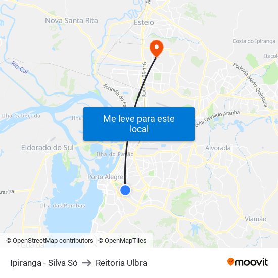 Ipiranga - Silva Só to Reitoria Ulbra map