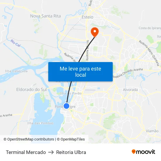 Terminal Mercado to Reitoria Ulbra map