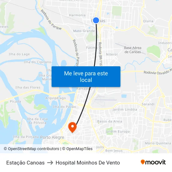 Estação Canoas to Hospital Moinhos De Vento map