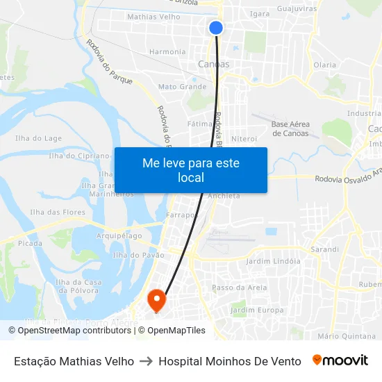 Estação Mathias Velho to Hospital Moinhos De Vento map