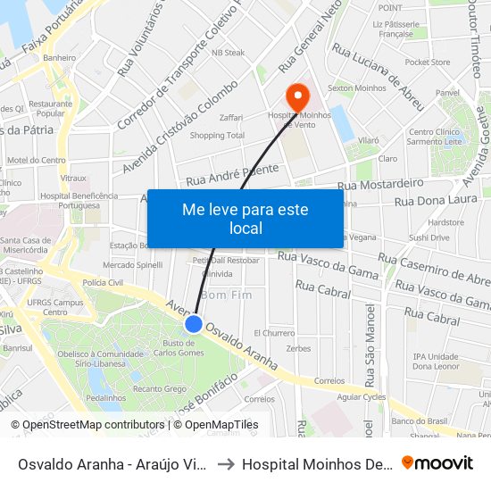 Osvaldo Aranha - Araújo Vianna Cb to Hospital Moinhos De Vento map