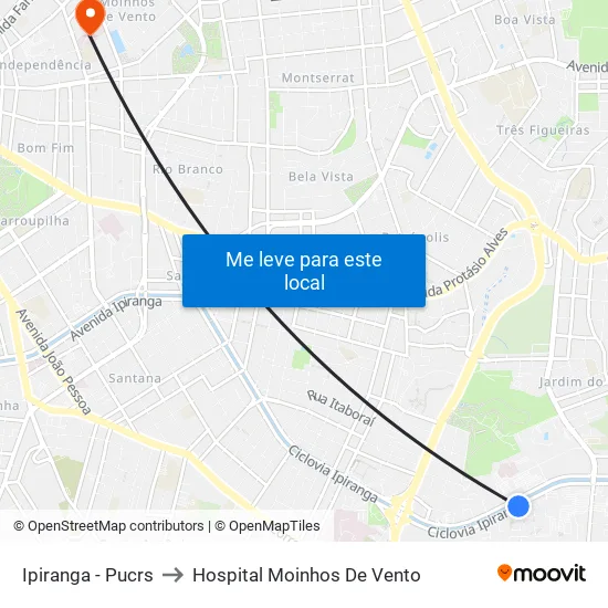 Ipiranga - Pucrs to Hospital Moinhos De Vento map