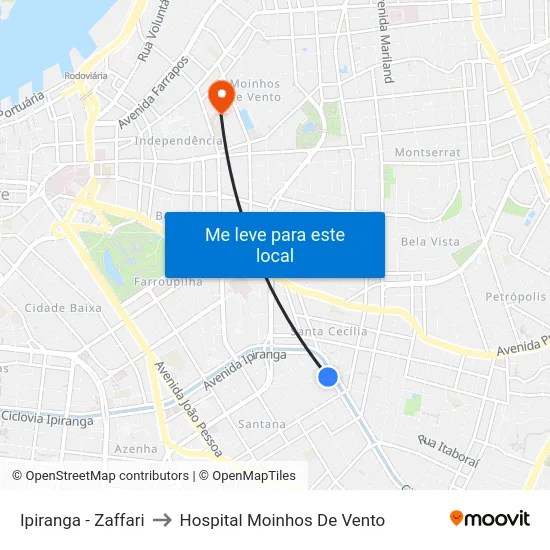 Ipiranga - Zaffari to Hospital Moinhos De Vento map