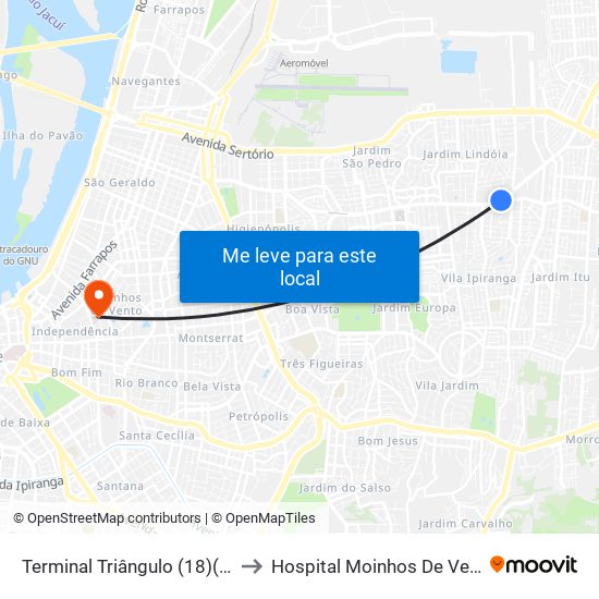 Terminal Triângulo (18)(24) to Hospital Moinhos De Vento map