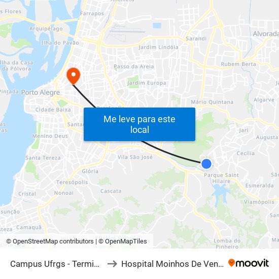 Campus Ufrgs - Terminal to Hospital Moinhos De Vento map