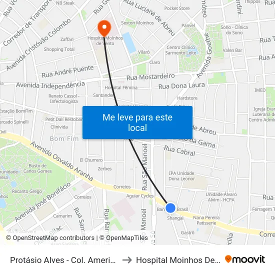 Protásio Alves - Col. Americano Cb to Hospital Moinhos De Vento map