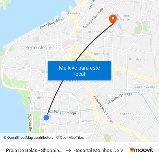 Praia De Belas - Shopping Bc to Hospital Moinhos De Vento map