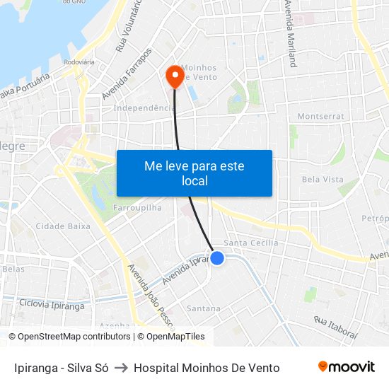 Ipiranga - Silva Só to Hospital Moinhos De Vento map