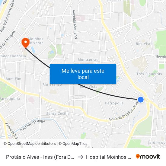 Protásio Alves - Inss (Fora Do Corredor) to Hospital Moinhos De Vento map