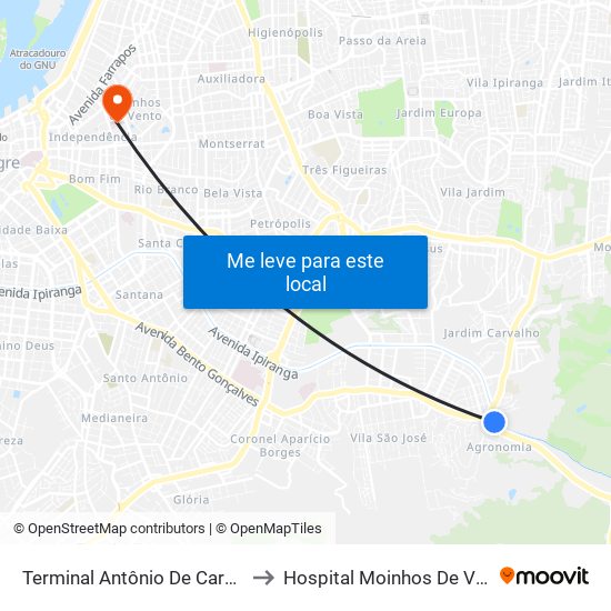 Terminal Antônio De Carvalho to Hospital Moinhos De Vento map