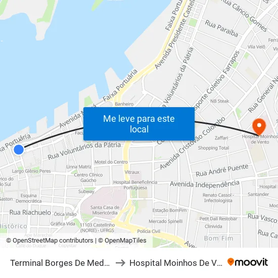 Terminal Borges De Medeiros to Hospital Moinhos De Vento map