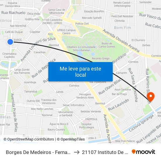 Borges De Medeiros - Fernando Machado to 21107 Instituto De Psicologia map