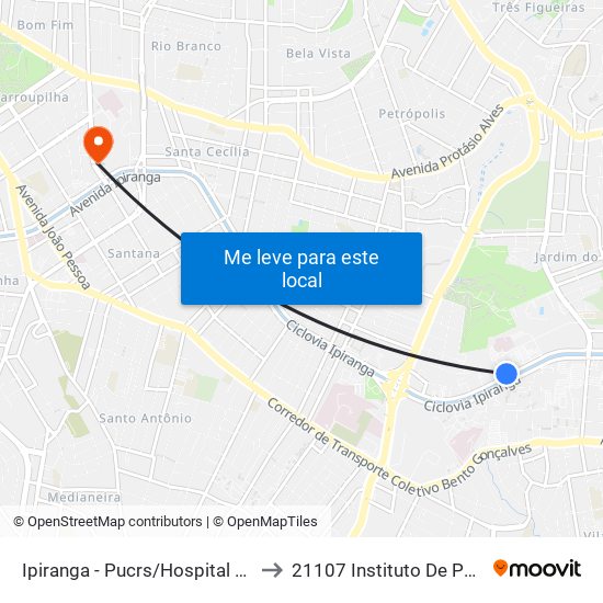 Ipiranga - Pucrs/Hospital São Lucas to 21107 Instituto De Psicologia map