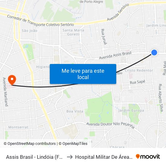 Assis Brasil - Lindóia (Fora Do Corredor) to Hospital Militar De Área De Porto Alegre map