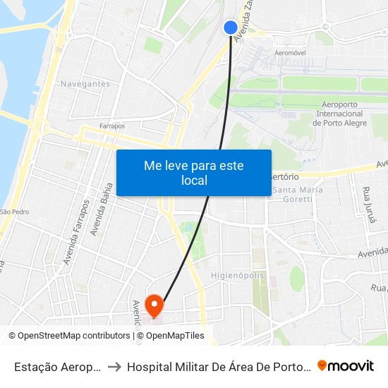 Estação Aeroporto to Hospital Militar De Área De Porto Alegre map