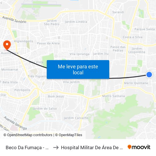 Beco Da Fumaça - Guarapari to Hospital Militar De Área De Porto Alegre map