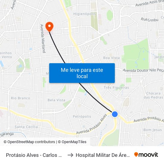 Protásio Alves - Carlos Gomes Cb (Piso 3) to Hospital Militar De Área De Porto Alegre map