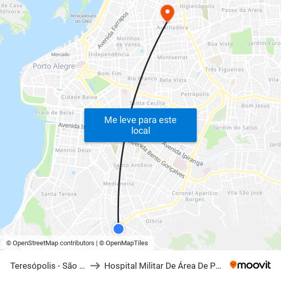 Teresópolis - São Luis Sn to Hospital Militar De Área De Porto Alegre map