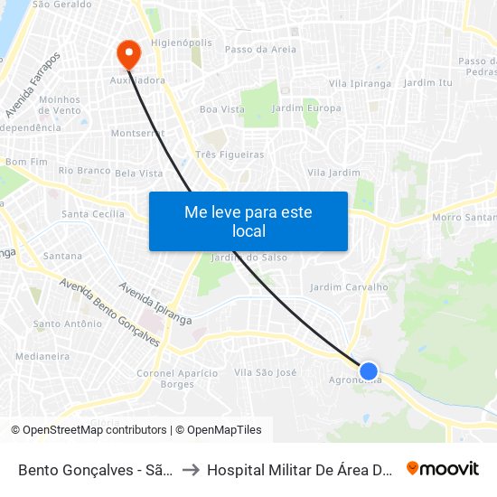 Bento Gonçalves - São Carlos Bc to Hospital Militar De Área De Porto Alegre map