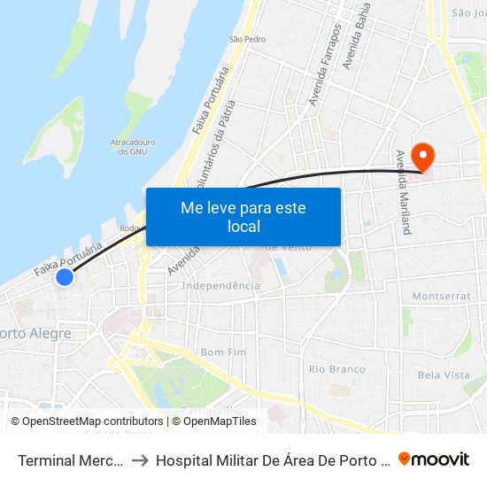 Terminal Mercado to Hospital Militar De Área De Porto Alegre map