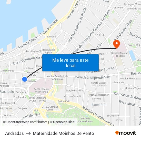 Andradas to Maternidade Moinhos De Vento map