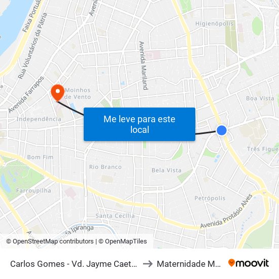 Carlos Gomes - Vd. Jayme Caetano Braun Ns (Piso Superior) to Maternidade Moinhos De Vento map