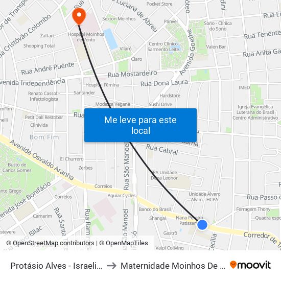 Protásio Alves - Israelita Cb to Maternidade Moinhos De Vento map