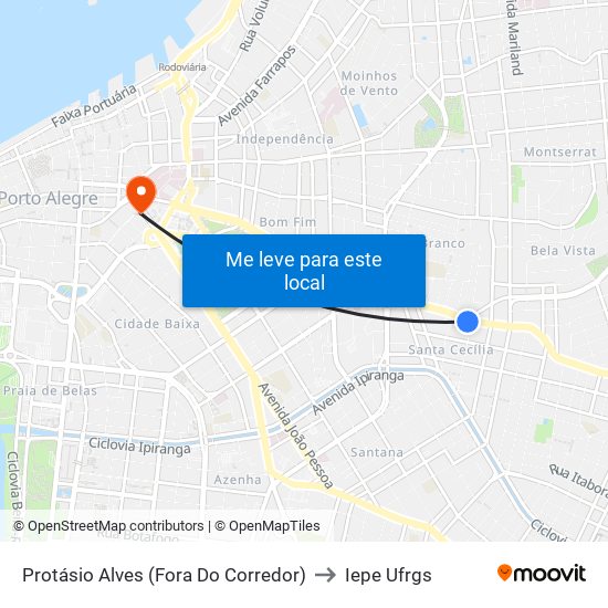 Protásio Alves (Fora Do Corredor) to Iepe Ufrgs map