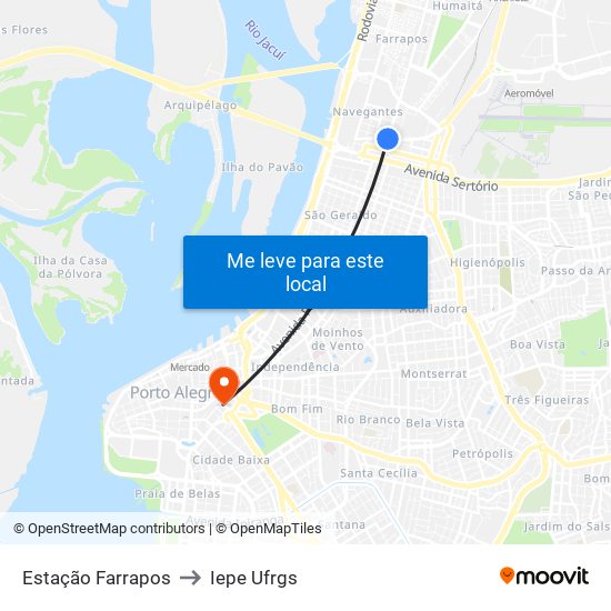 Estação Farrapos to Iepe Ufrgs map
