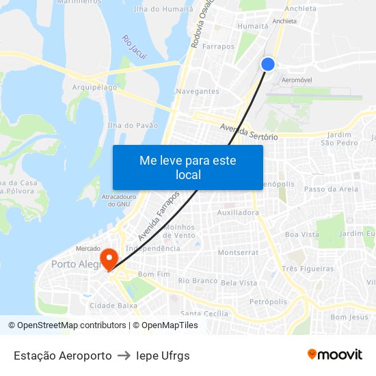 Estação Aeroporto to Iepe Ufrgs map