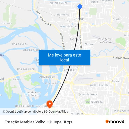 Estação Mathias Velho to Iepe Ufrgs map