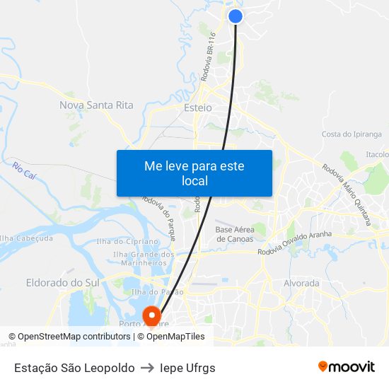 Estação São Leopoldo to Iepe Ufrgs map