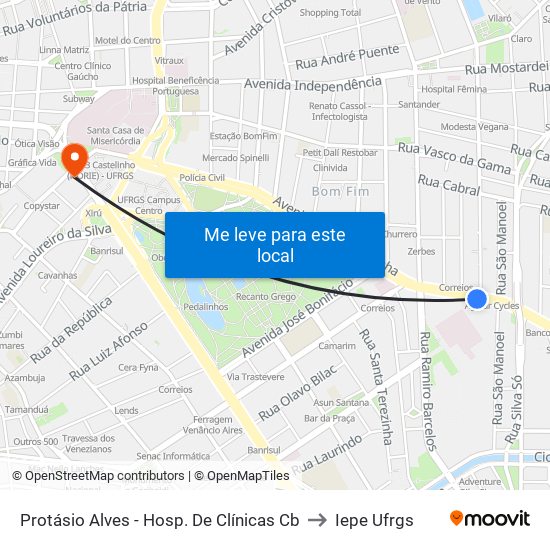 Protásio Alves - Hosp. De Clínicas Cb to Iepe Ufrgs map
