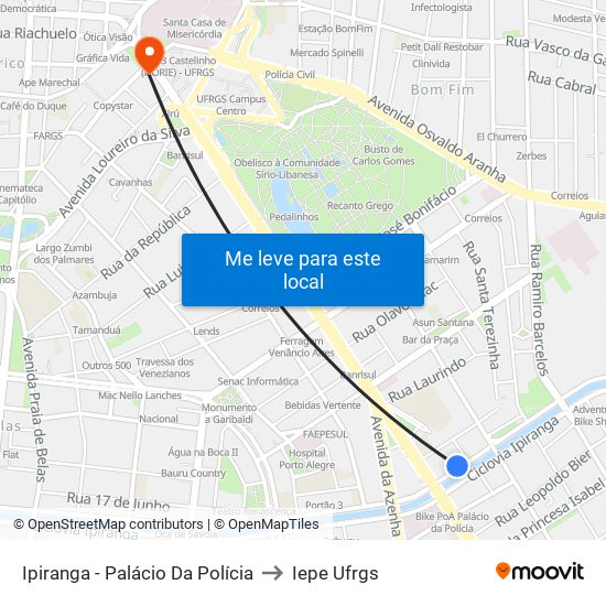Ipiranga - Palácio Da Polícia to Iepe Ufrgs map