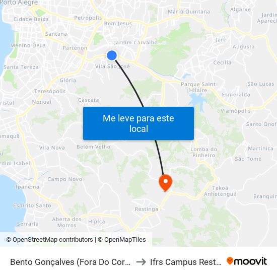 Bento Gonçalves (Fora Do Corredor) to Ifrs Campus Restinga map