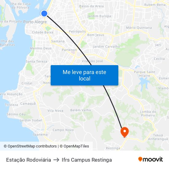 Estação Rodoviária to Ifrs Campus Restinga map