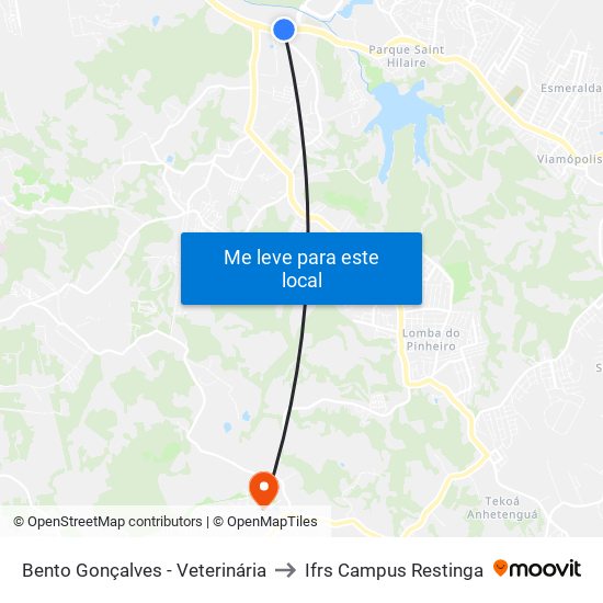 Bento Gonçalves - Veterinária to Ifrs Campus Restinga map
