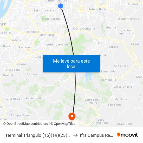 Terminal Triângulo (15)(19)(23)(27)(31) to Ifrs Campus Restinga map