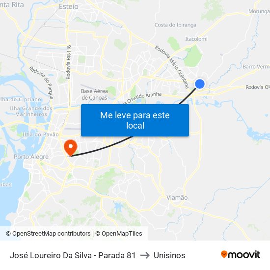 José Loureiro Da Silva - Parada 81 to Unisinos map