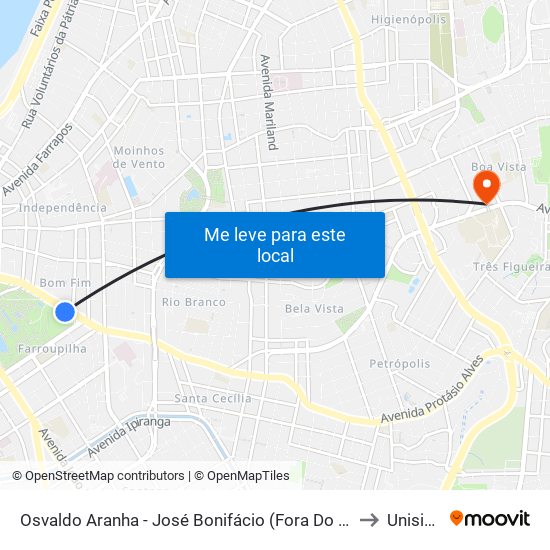 Osvaldo Aranha - José Bonifácio (Fora Do Corredor) to Unisinos map
