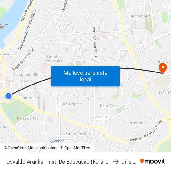 Osvaldo Aranha - Inst. De Educação (Fora Do Corredor) to Unisinos map