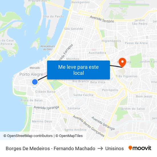 Borges De Medeiros - Fernando Machado to Unisinos map