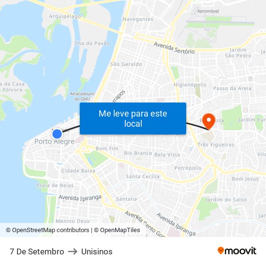7 De Setembro to Unisinos map