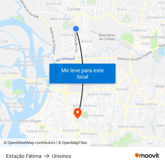 Estação Fátima to Unisinos map
