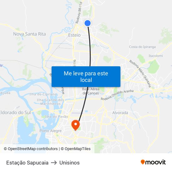 Estação Sapucaia to Unisinos map